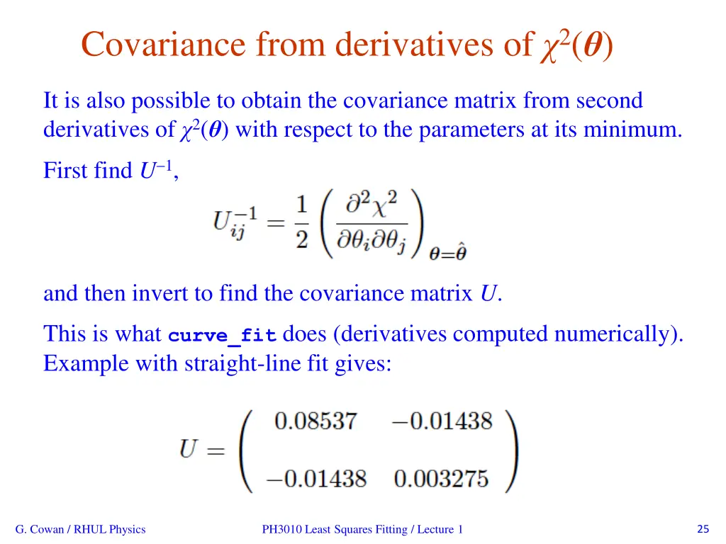 covariance from derivatives of 2