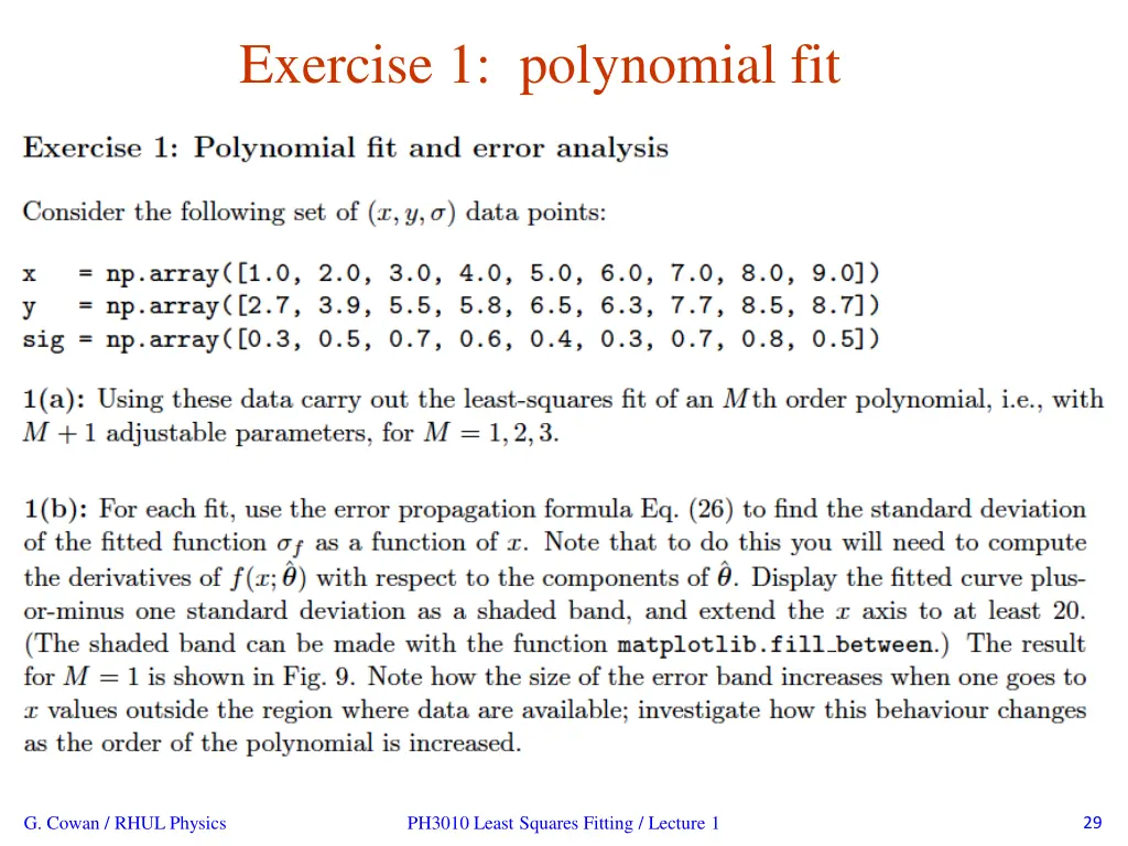 exercise 1 polynomial fit