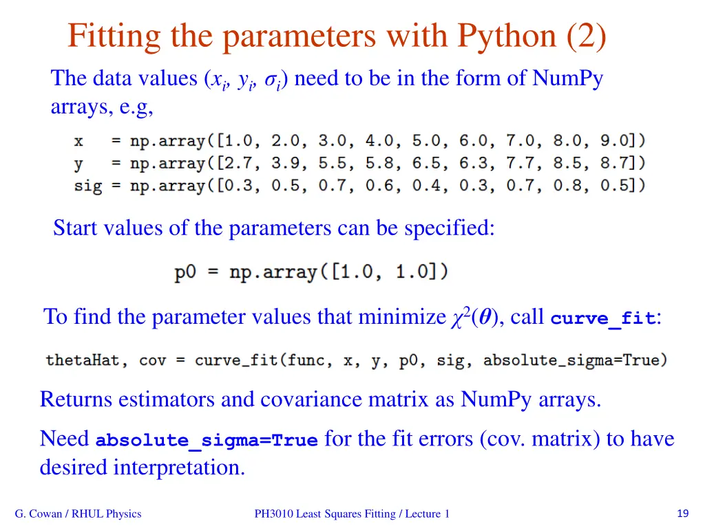 fitting the parameters with python 2