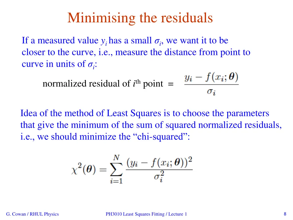 minimising the residuals