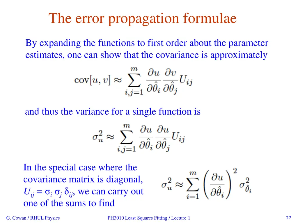 the error propagation formulae