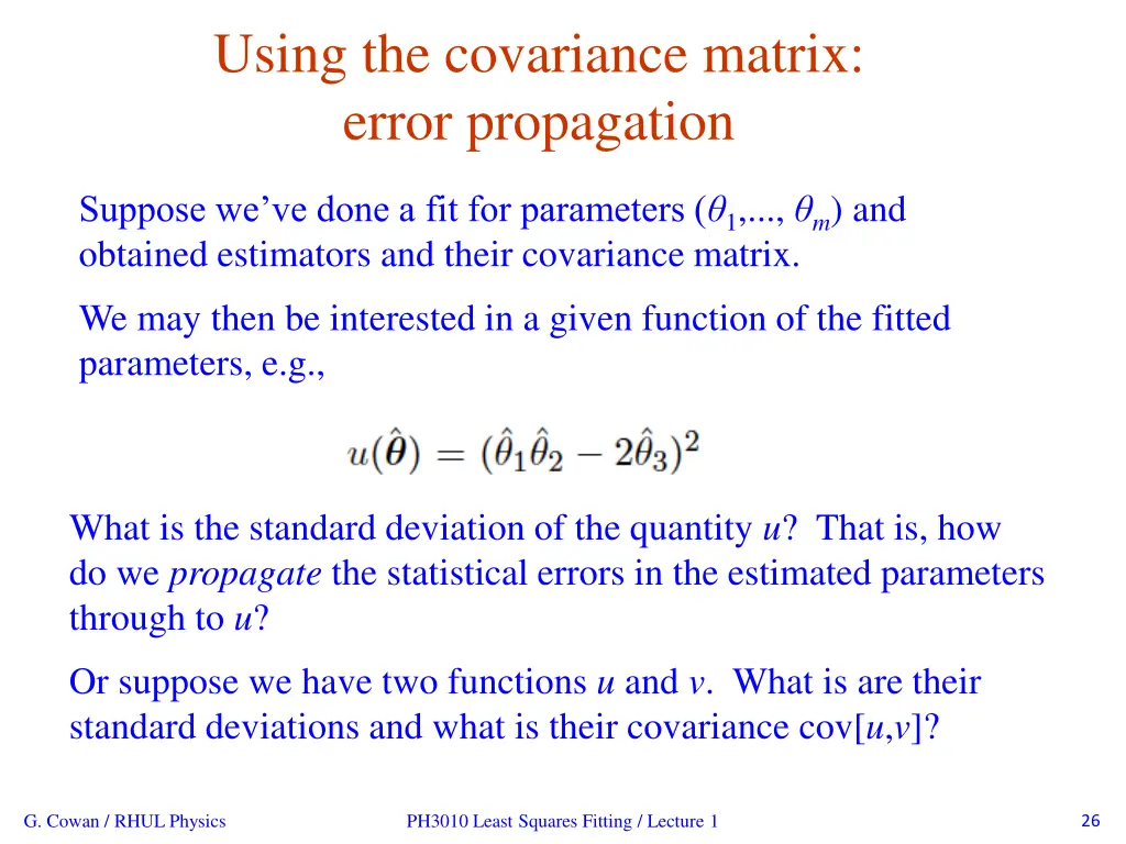 using the covariance matrix error propagation