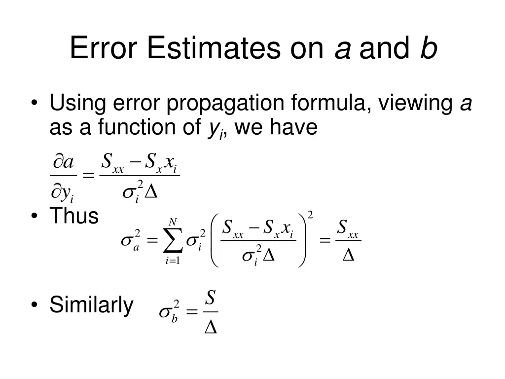 error estimates on a and b