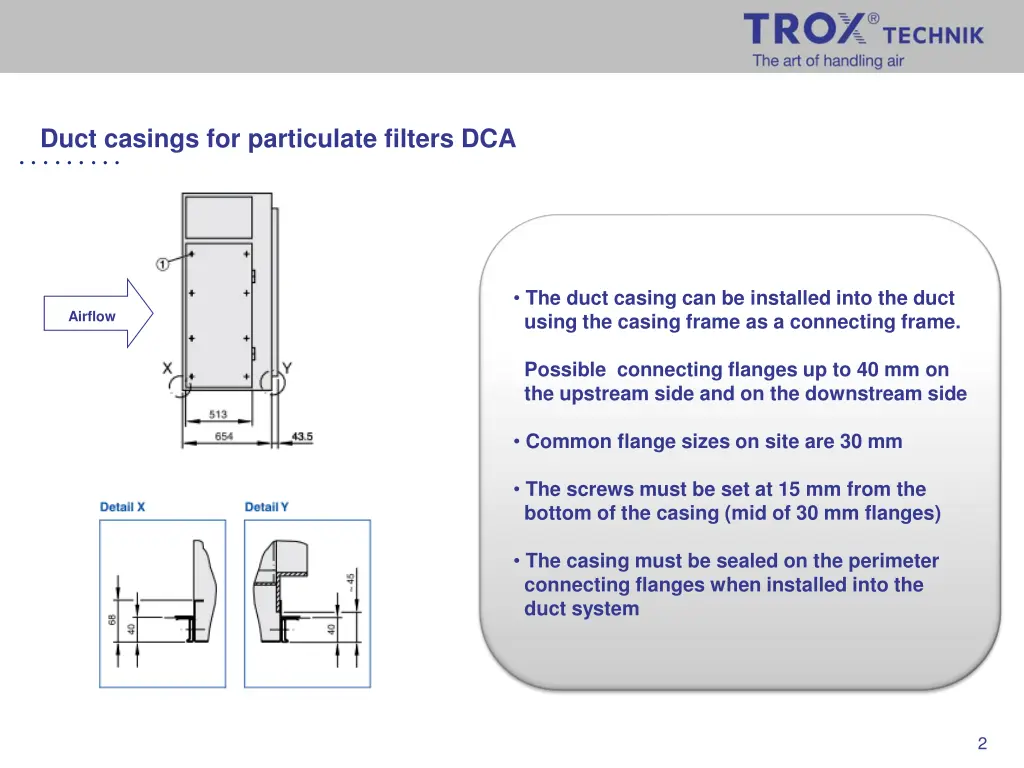 duct casings for particulate filters dca 1