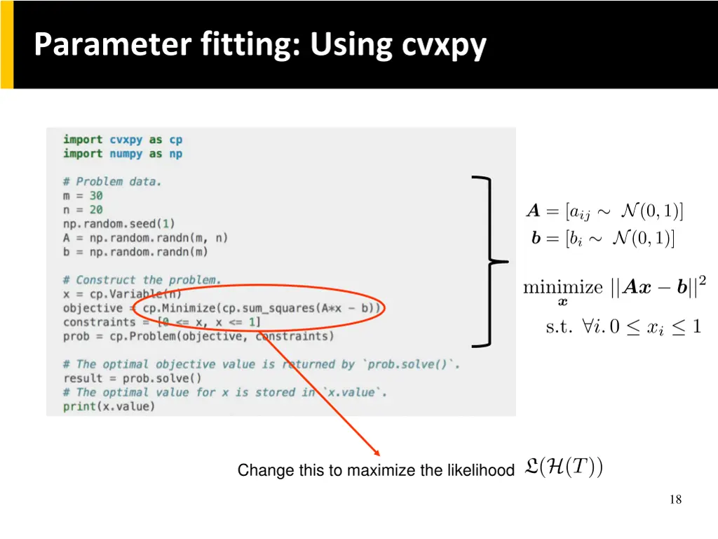 parameter fitting using cvxpy 1