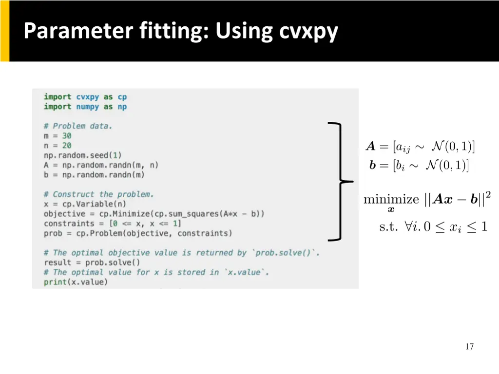 parameter fitting using cvxpy