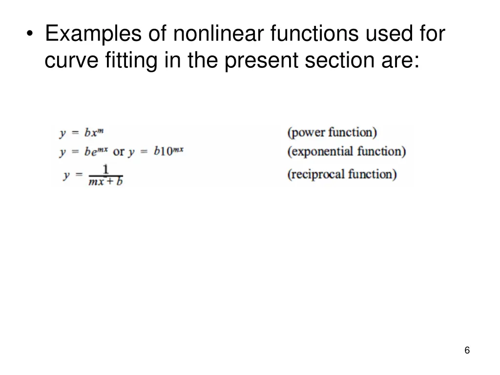 examples of nonlinear functions used for curve