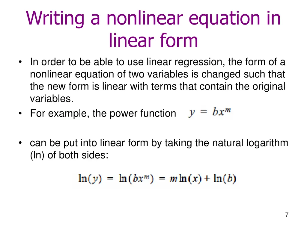 writing a nonlinear equation in linear form