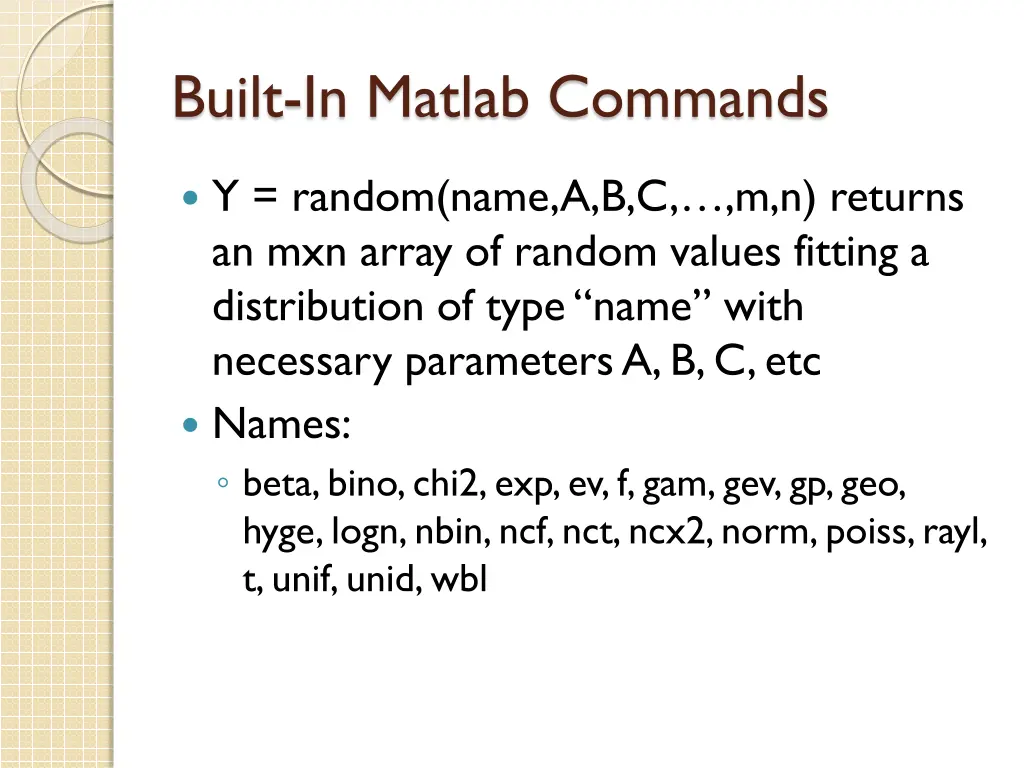 built in matlab commands