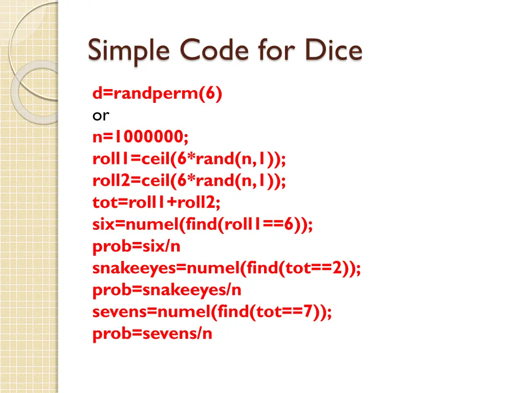 simple code for dice