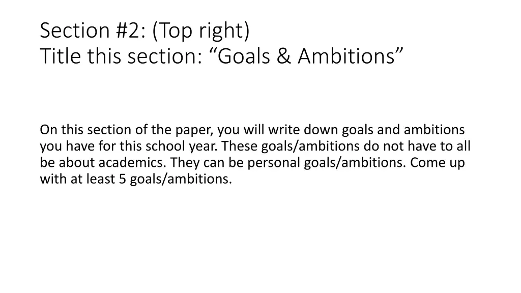 section 2 top right title this section goals