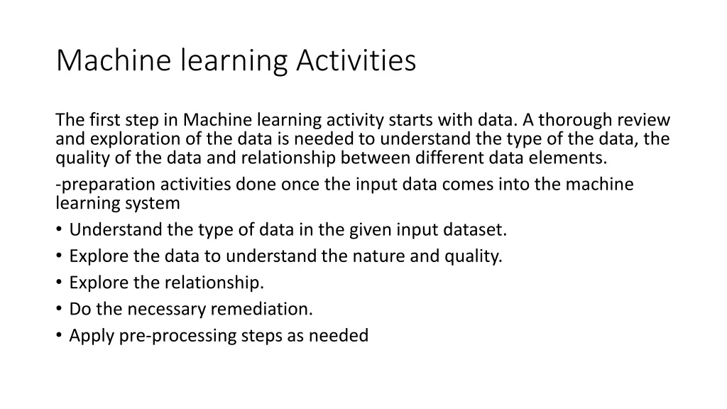 machine learning activities