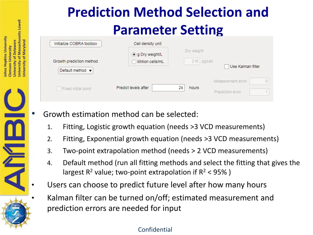 prediction method selection and parameter setting