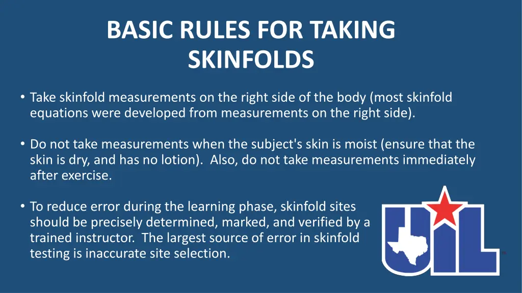 basic rules for taking skinfolds