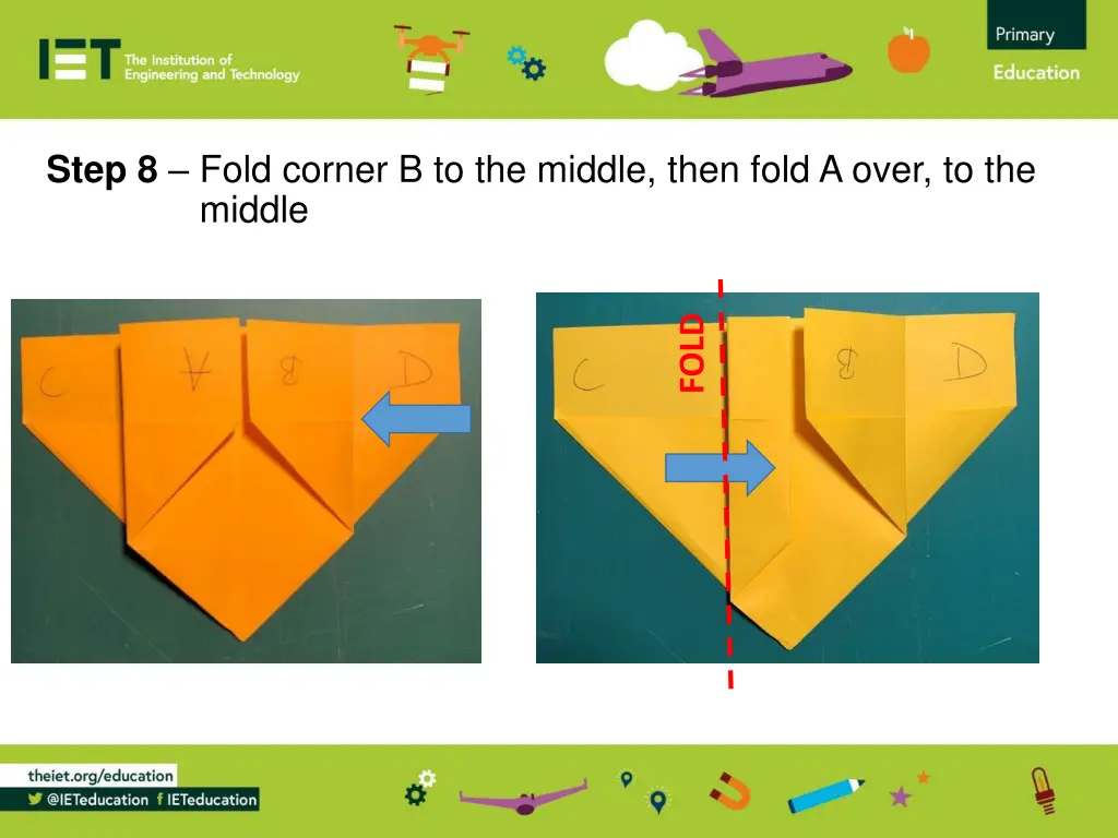 step 8 fold corner b to the middle then fold