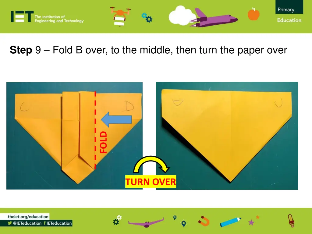 step 9 fold b over to the middle then turn