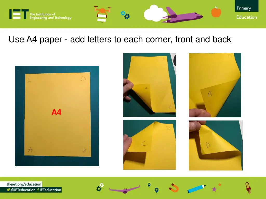 use a4 paper add letters to each corner front