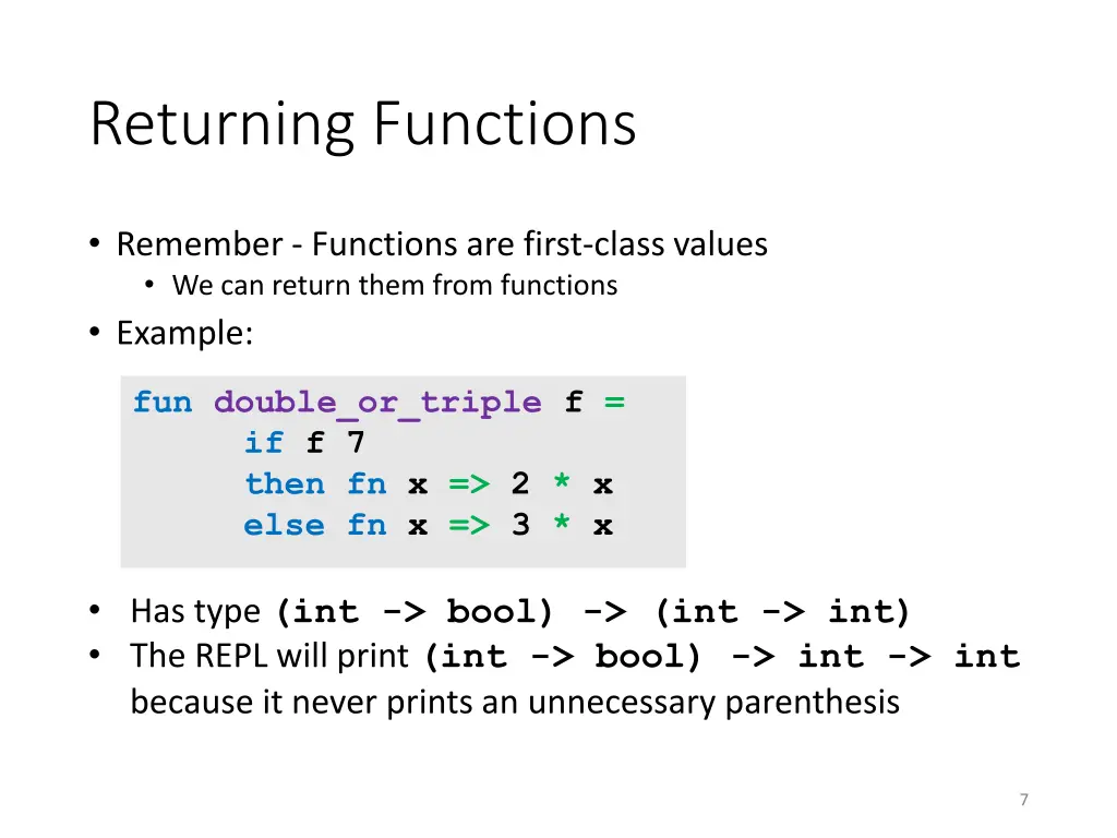 returning functions