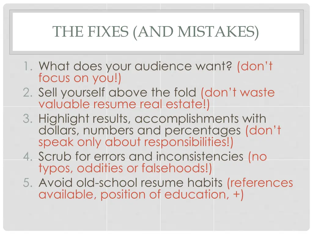 the fixes and mistakes