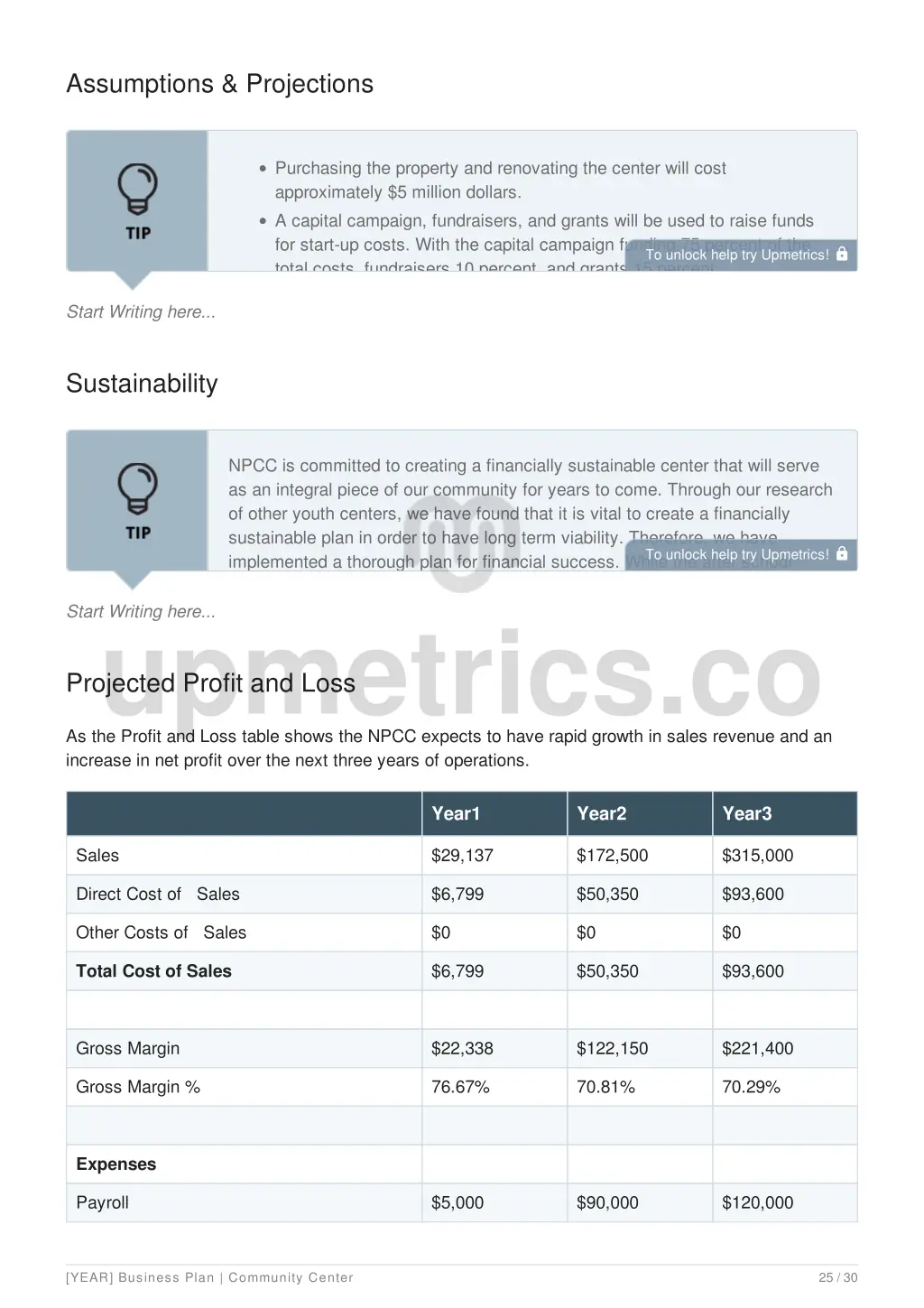 assumptions projections