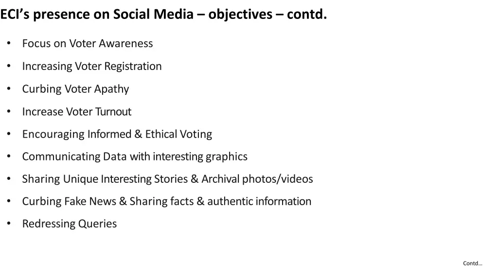 eci s presence on social media objectives contd