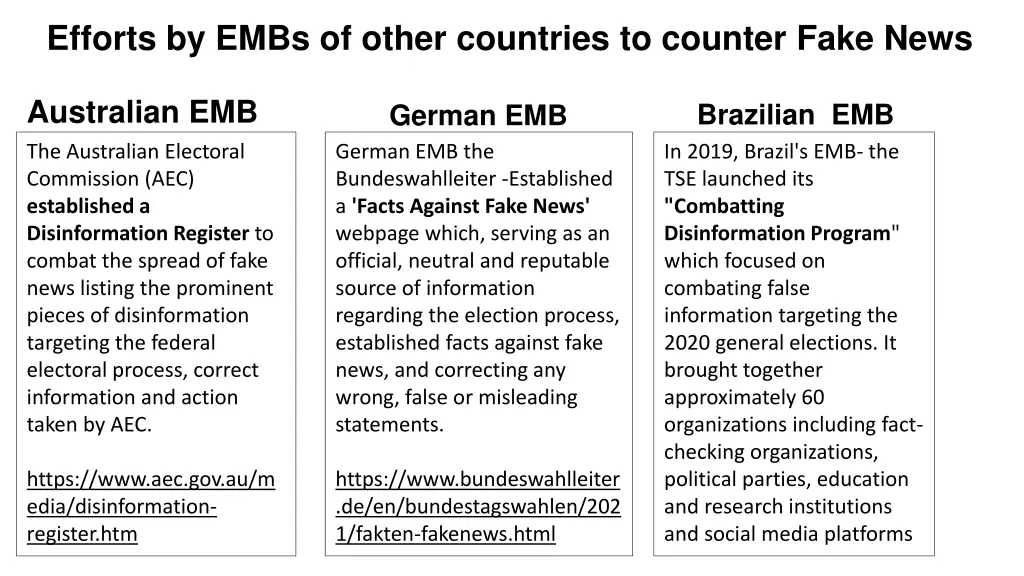 efforts by embs of other countries to counter