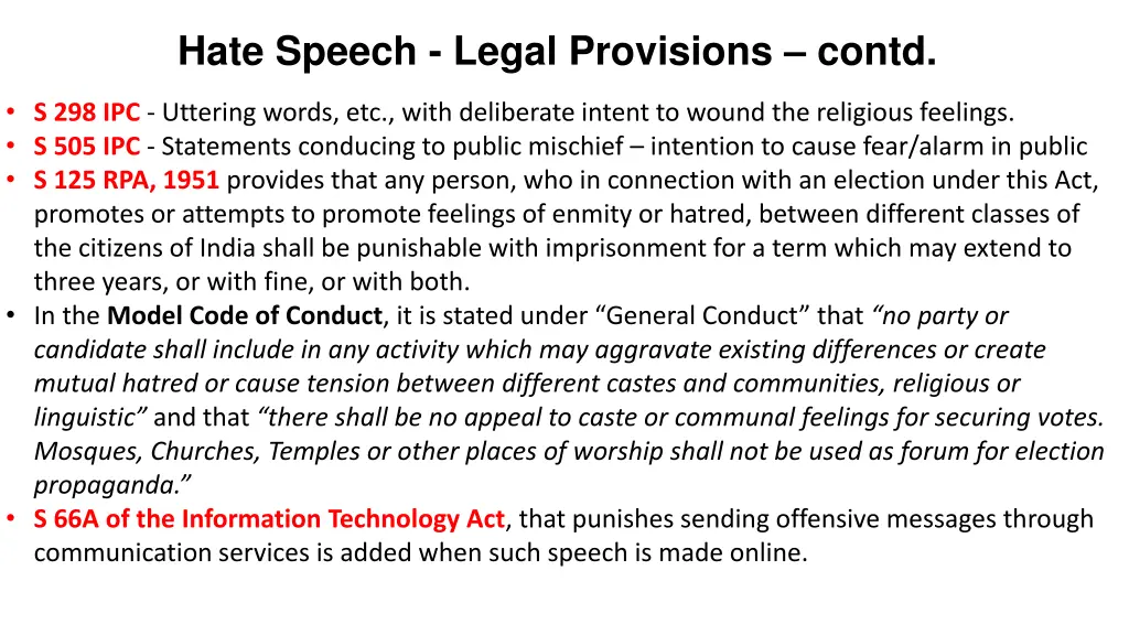 hate speech legal provisions contd