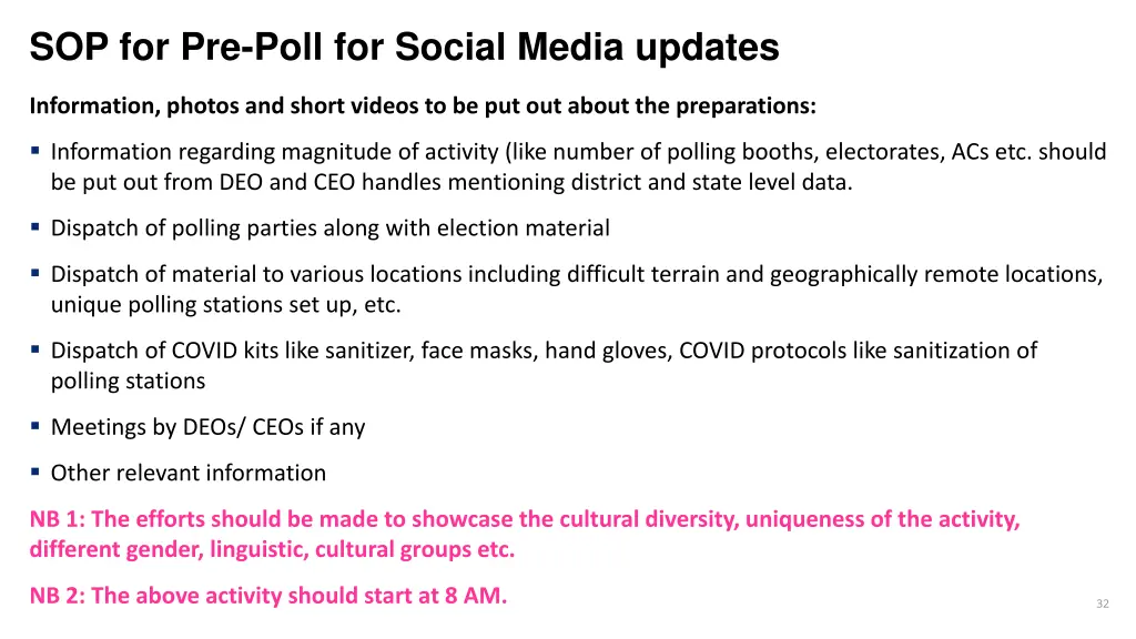 sop for pre poll for social media updates