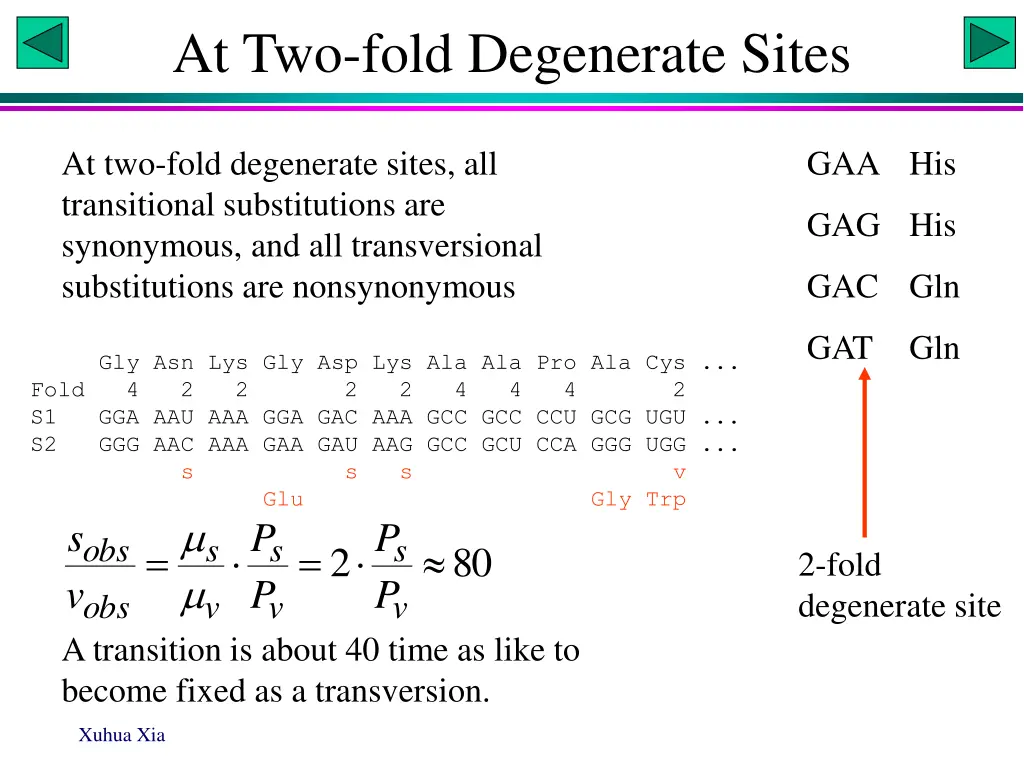 at two fold degenerate sites