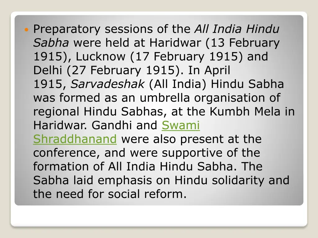 preparatory sessions of the all india hindu sabha