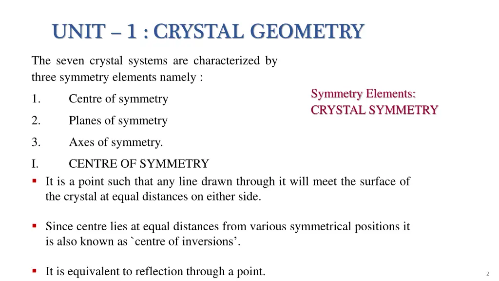 unit 1 crystal geometry