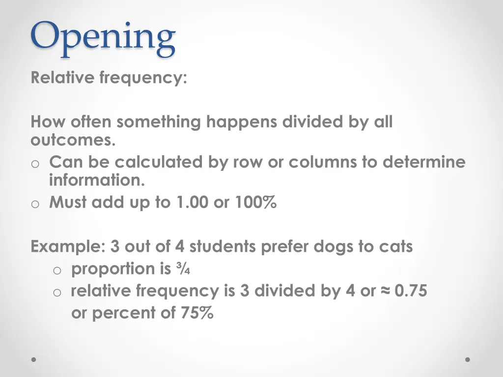 opening relative frequency