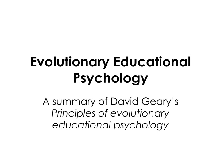 evolutionary educational psychology