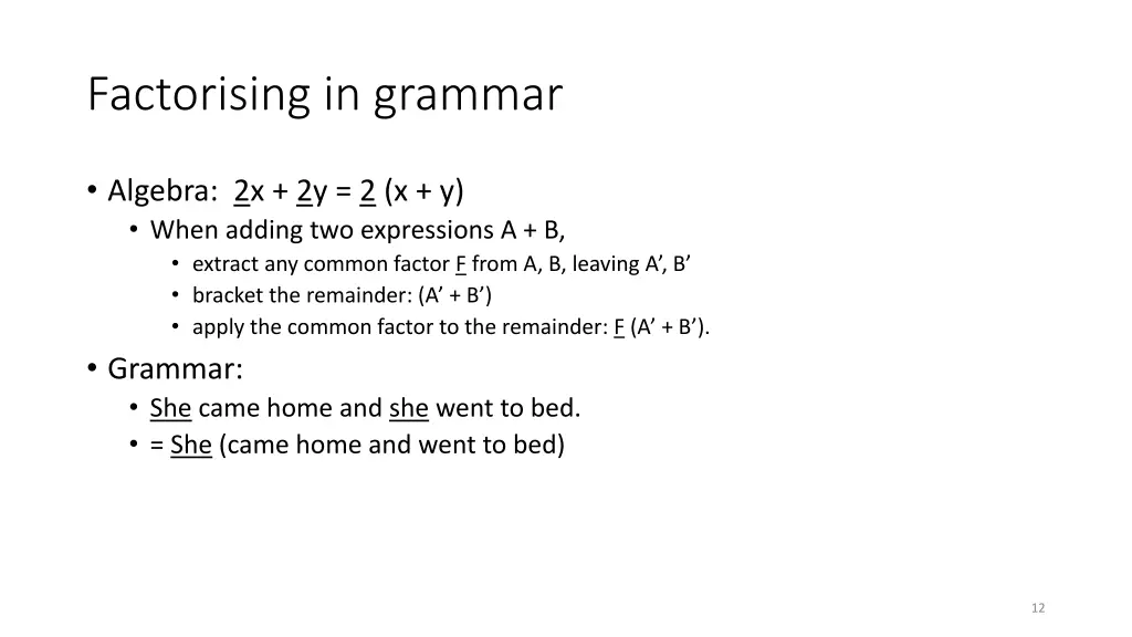 factorising in grammar