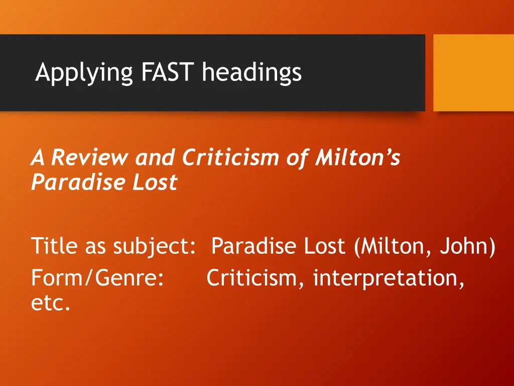 applying fast headings 2