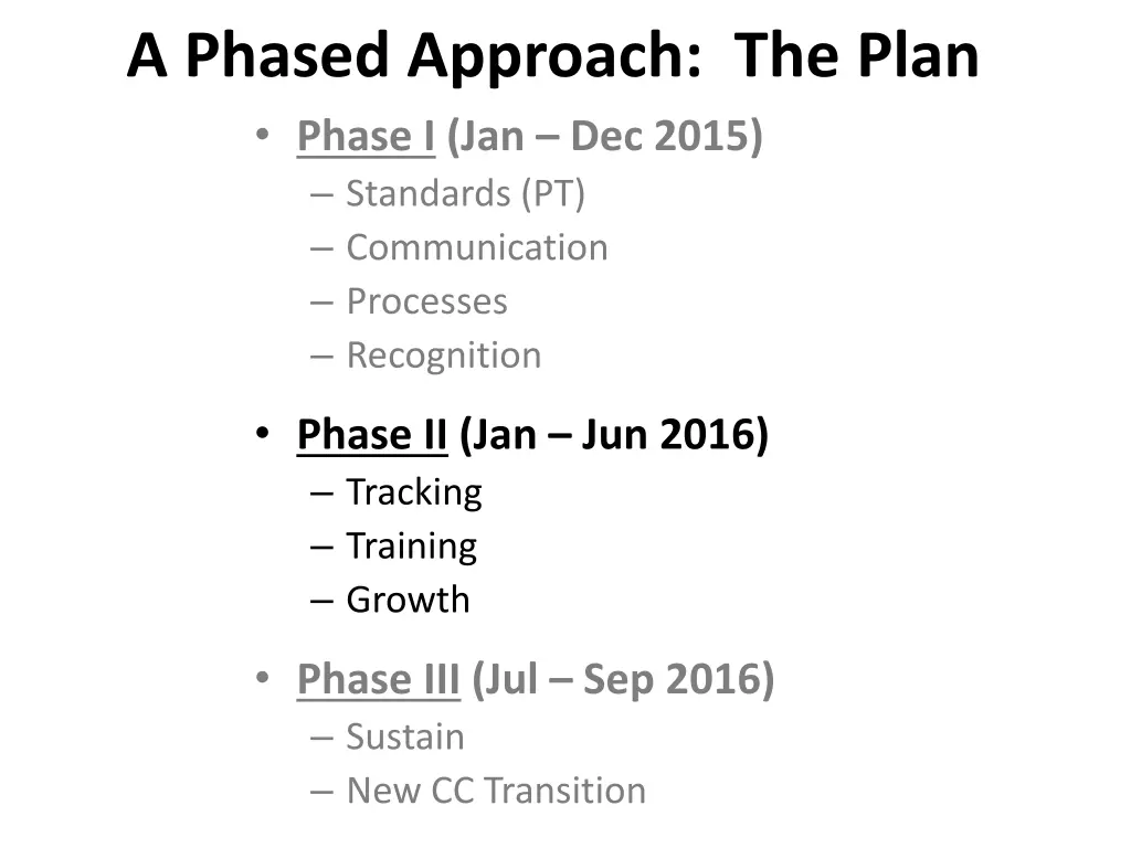 a phased approach the plan phase i jan dec 2015 1