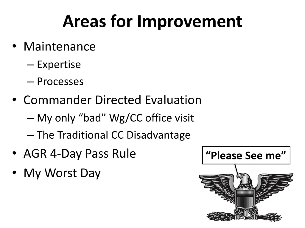 areas for improvement maintenance expertise