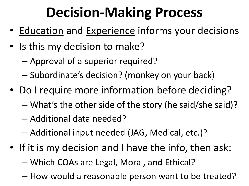 decision making process education and experience