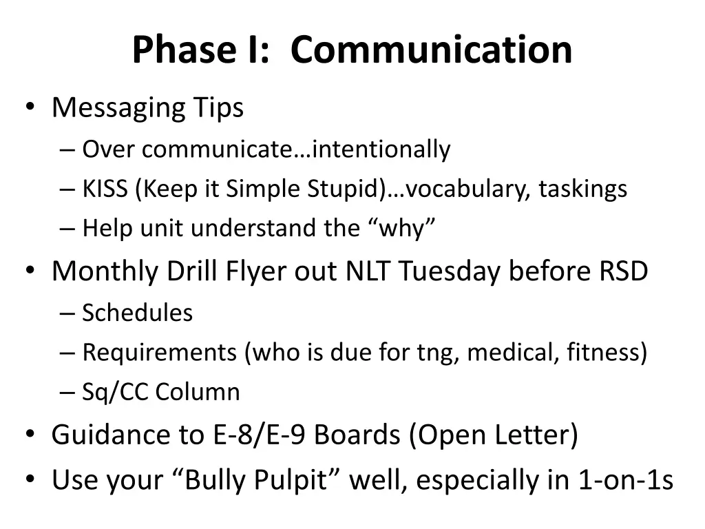 phase i communication messaging tips over