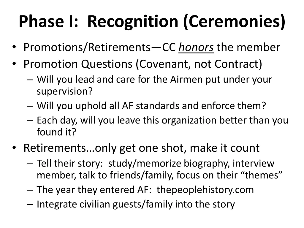 phase i recognition ceremonies