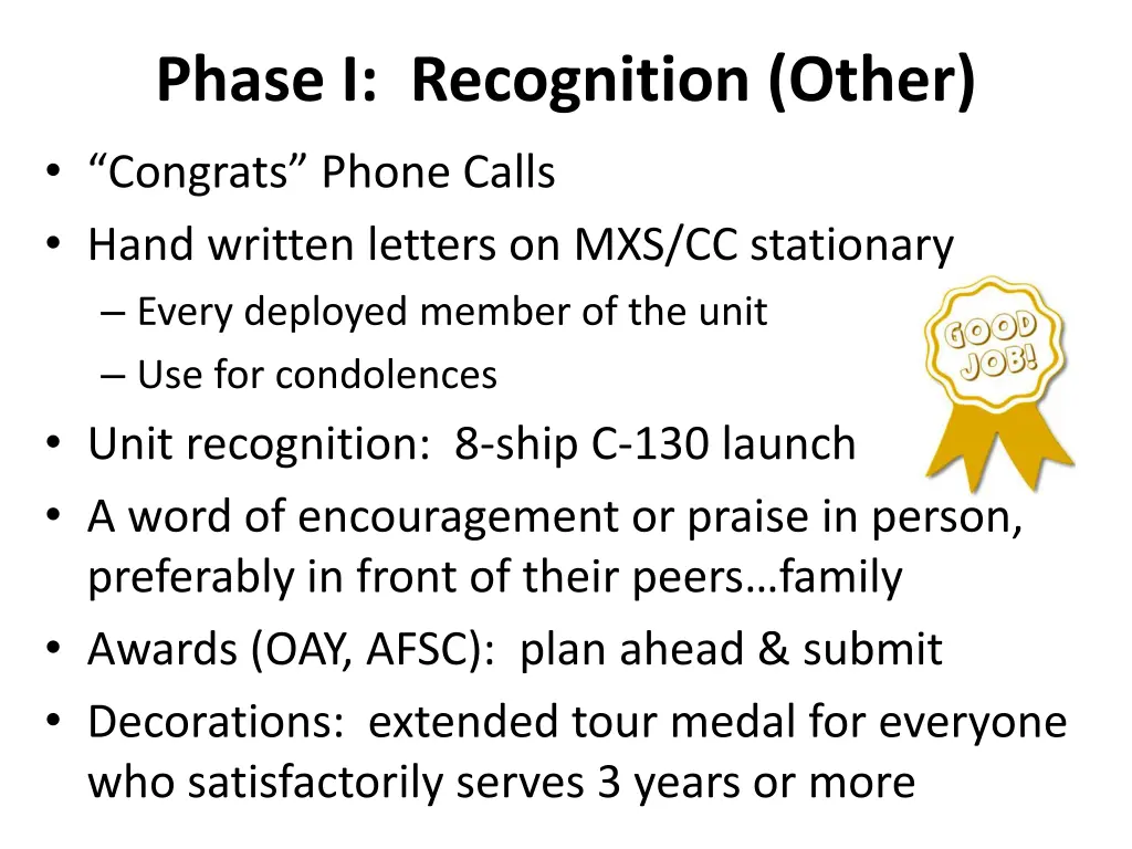 phase i recognition other congrats phone calls