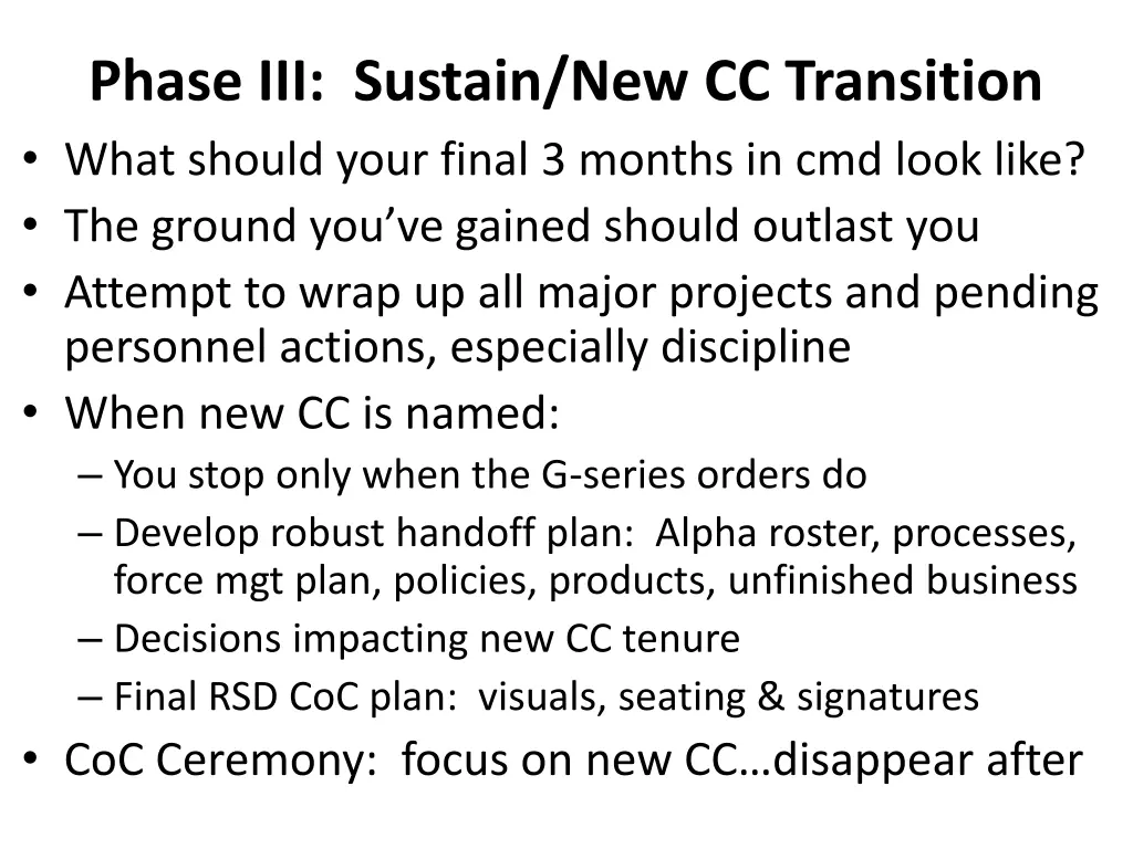 phase iii sustain new cc transition what should