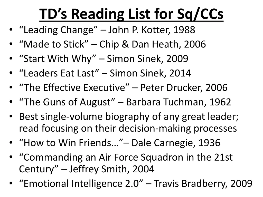 td s reading list for sq ccs leading change john