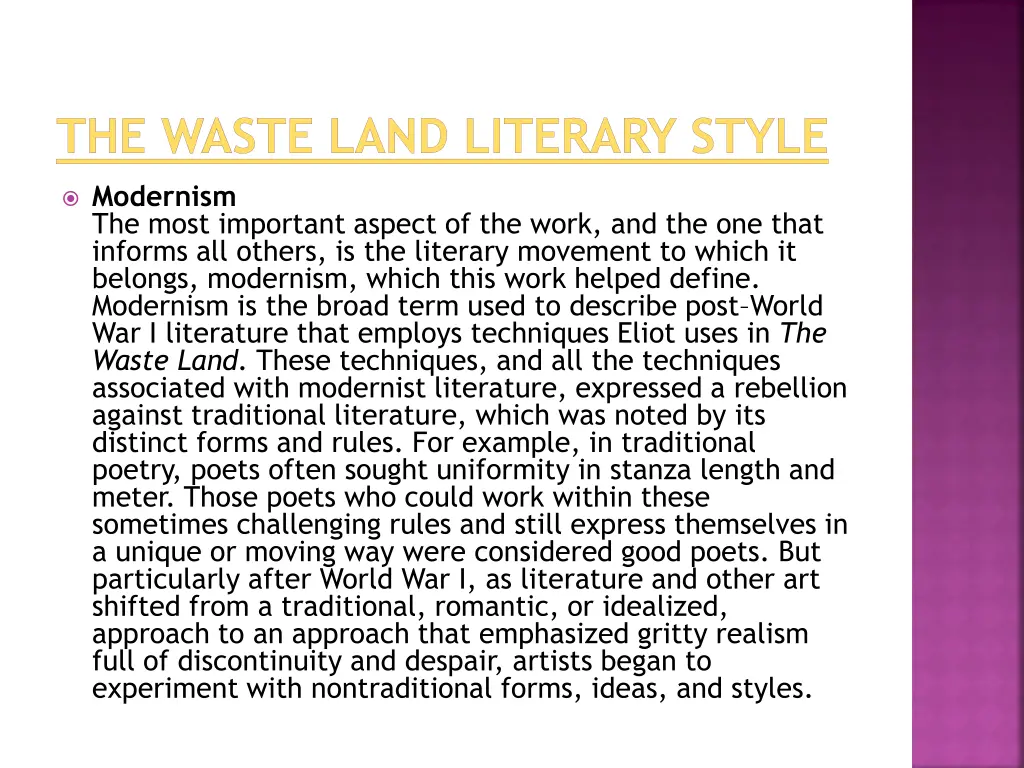 the waste land literary style