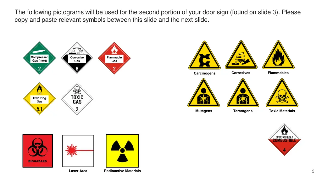 the following pictograms will be used