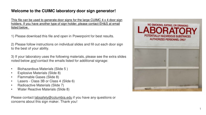 welcome to the cuimc laboratory door sign