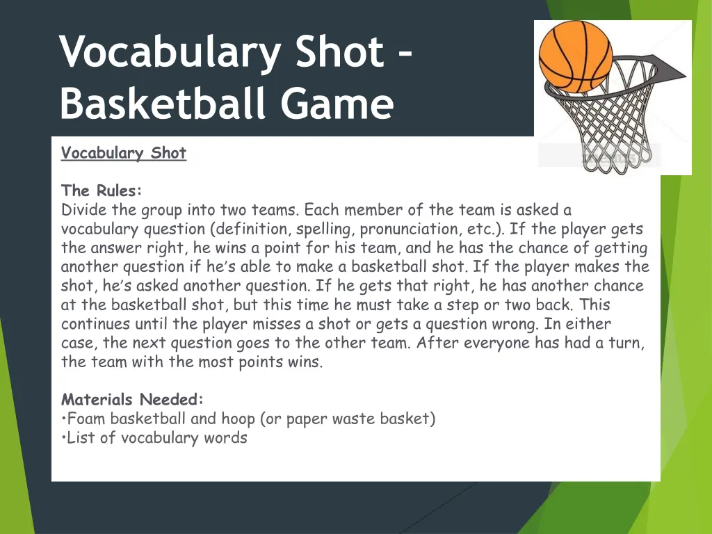 vocabulary shot basketball game