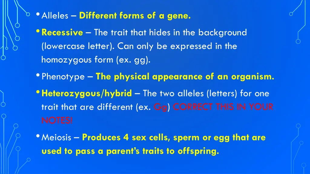 alleles different forms of a gene recessive