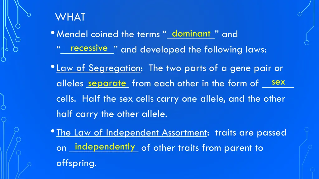 what mendel coined the terms and and developed