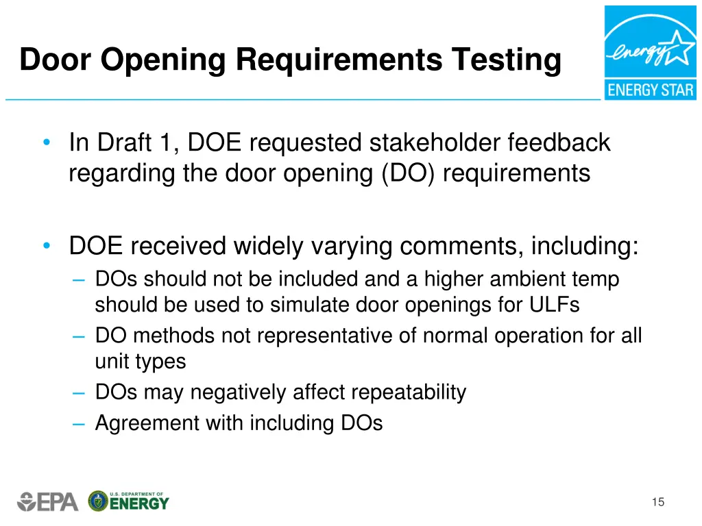 door opening requirements testing